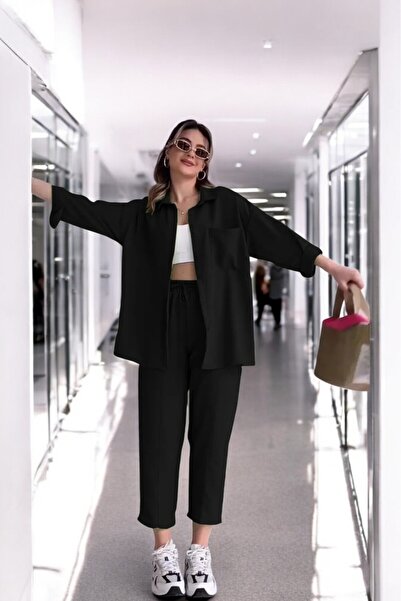 Barbora Yazlık Gömlek Pantolon Alt Üst Rahat Keten Takım