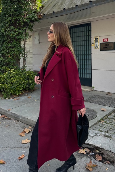 Laluvia Light Burgundy New Tokyo Long Cashmere Coat - 408021