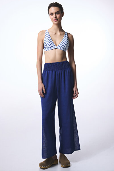 Penti Biana Navy Deep V Cut Zigzag Patterned Bikini Top