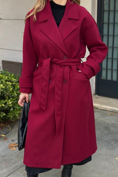 Laluvia Light Burgundy New Tokyo Long Cashmere Coat - 408021