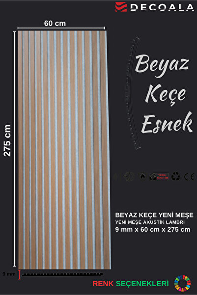 DECOALA Mdf Ahşap Akustik Duvar Paneli Beyaz Keçe 60x275 Cm - Yeni Meşe