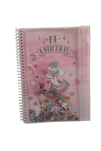 ileri grup A5 Boy Simli Ve Sulu Şeffaf Kalemlikli Defter - Unicorn