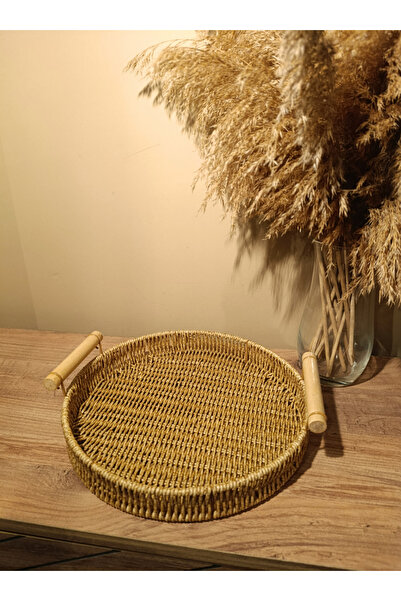 Paganca Medium Size Wicker Rattan Presentation Tray - Round Organizer