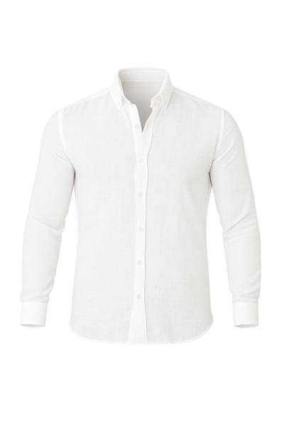 Mero Life Ανδρικό λευκό βασικό 100% βαμβακερό ύφασμα μακρυμάνικο φαρδύ πουκάμισο