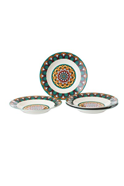 HIC deep porcelain dinner plates 4 Piece with Turquoise/Yellow 22 cm
