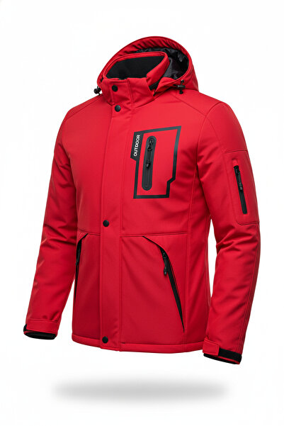 Mero Life Φουσκωτό φουσκωτό κόκκινο παλτό από μαλακό κέλυφος εξωτερικού χώρου με κουκούλα νερού και αντιανεμικό καπιτονέ γούνας