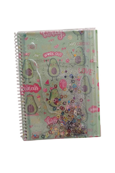 ileri grup A5 Boy Simli Ve Sulu Şeffaf Kalemlikli Defter - Avokado