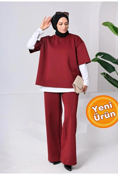 New Lune Women's Clothing 3-Piece Set, Scuba Fabric, High-Waist Pants with Pockets and Wide Legs, Casual Stylish Combination