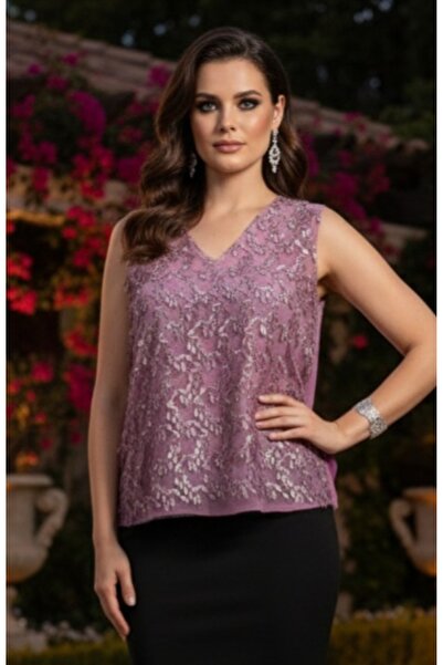 FAZZA FABRİKA Lila Önü Payet Arkası Şifon Detay Bluz