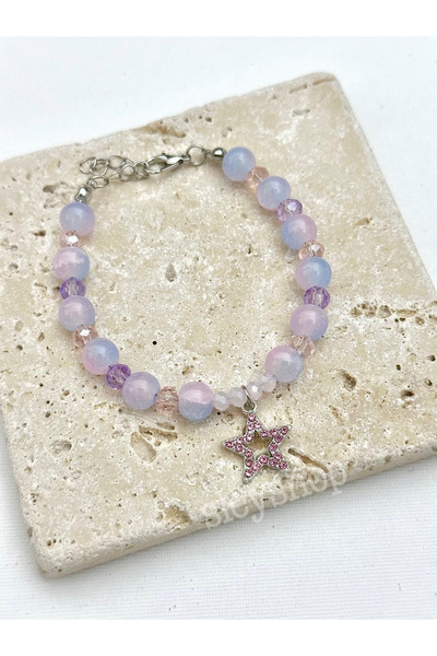sleyshop Coquette Y2K Pink Stone Star Bead Bracelet