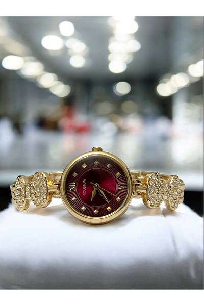 MAC CENTER Minimal Vintage Design Steel Cord Women's Wristwatch-Women's Watch- Watch Burgundy Color