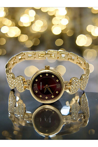 MAC CENTER Minimal Vintage Design Steel Cord Women's Wristwatch-Women's Watch- Watch Burgundy Color