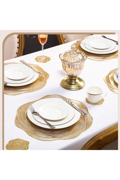 fulina Round Pressed Set Metallic Slip Resistant Placemat Coaster Including 12 Placemats and 12 Coasters