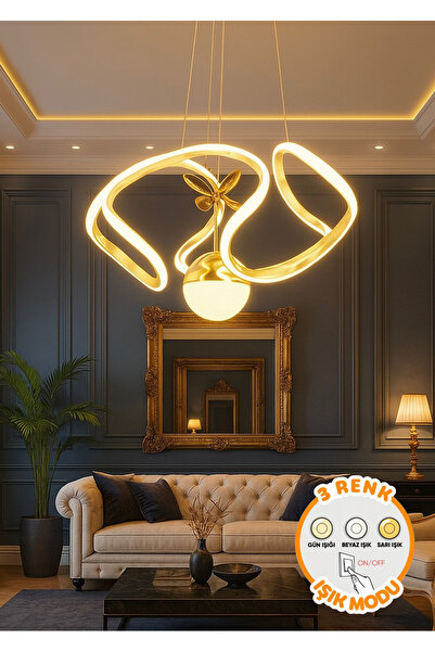 burenze Modern Kademeli 3 Renk Salon Mutfak Oturma Odası Avize Gold Sarı Led ...