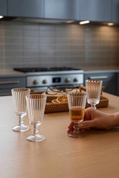 GenelTedarik Handmade Striped Flute Footed Crystal Glass Coffee Side Water Gl...