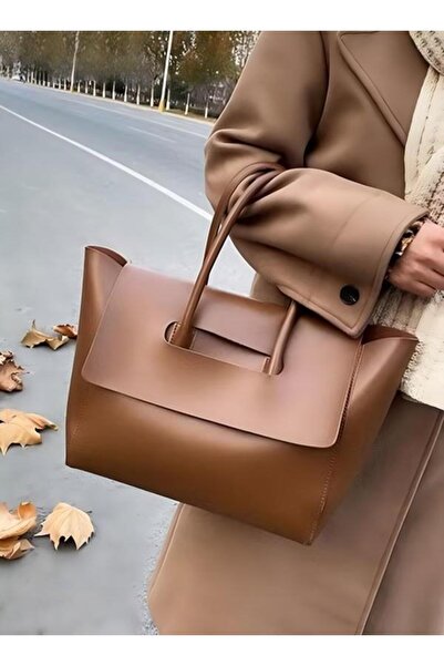 Generic Shoulder Tote Bag Faux Leather Flap Design Handbag Large Capacity Bucket Bag Fashionable Messenger