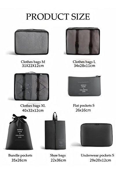 Generic 7PCS Travel Storage Bag Set Multi-functional Clothing Sorting Packages Travel Packing Compression