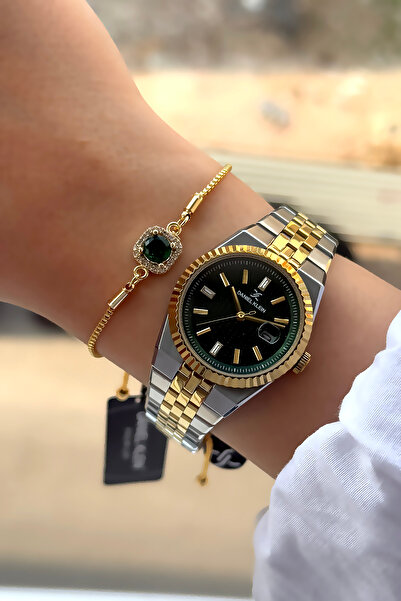 Daniel Klein %100 Orijinal Altın Gümüş Renk Kordon Yeşil Kadran Kadın Kol Saati Özel Seri Bileklik Hediyeli