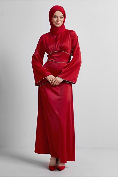 TRENDTESETTÜR Women's Red Satin Evening Dress t 9516