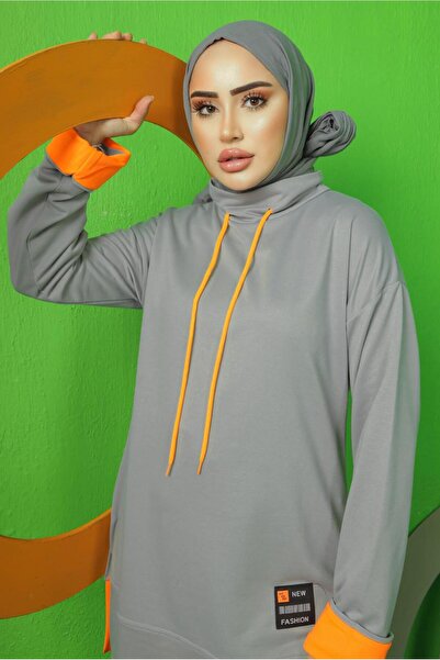 TRENDTESETTÜR WOMEN'S GRAY LACE-UP DETAILED TRACK SUIT T 9043