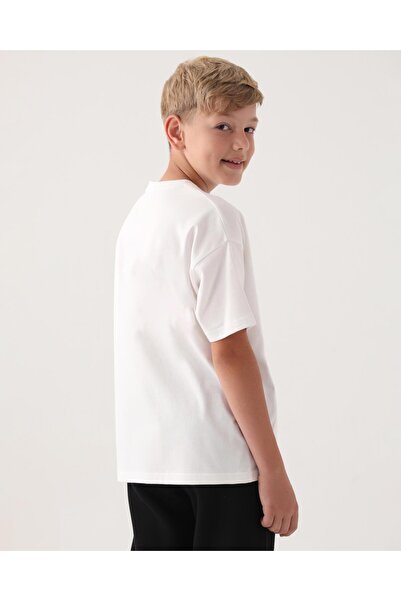 Kappa Authentic Alvaro Boy's Ecru Oversize Fit T-Shirt