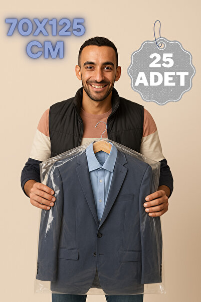 erfa plastik ambalaj 1984'den beri 70x125 cm 25 Adet Askılı Elbise Poşeti Şeffaf Naylon Kılıf Ceket Kazak Takım Koruma Poşeti