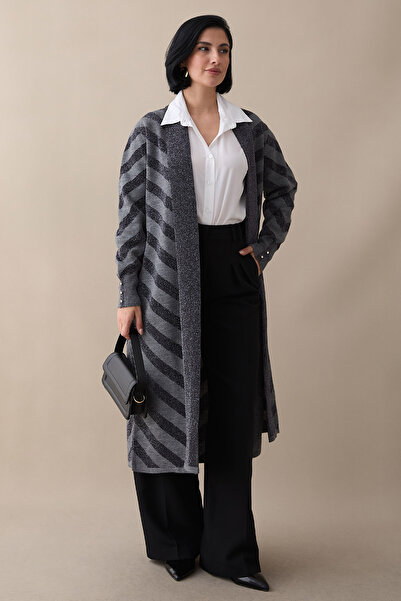 InStyle Glitter Detailed Anthracite Knitwear Jacket