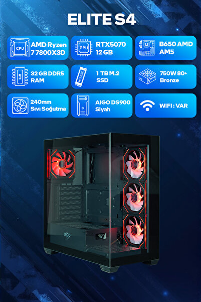 Game Garaj Elite S4 AMD Ryzen 7 7800X3D 32GB RAM 1TB SSD RTX5070 240mm Sıvı Soğutma FreeDOS Oyuncu Tavsiye