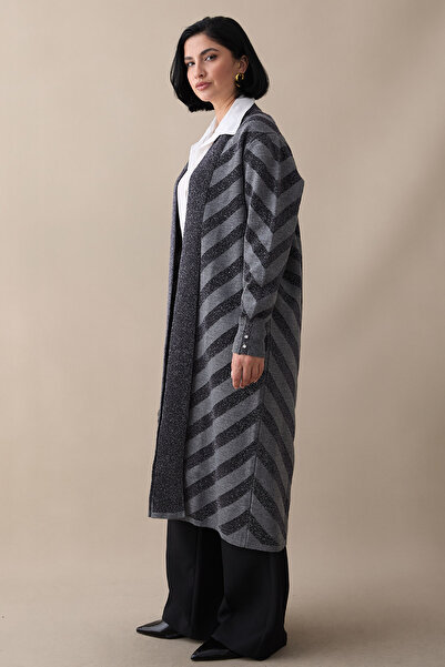 InStyle Glitter Detailed Anthracite Knitwear Jacket