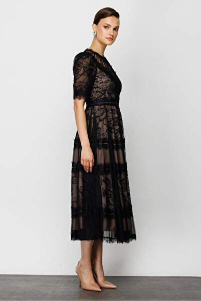 Nefeli Siyah Dantelli Elbise