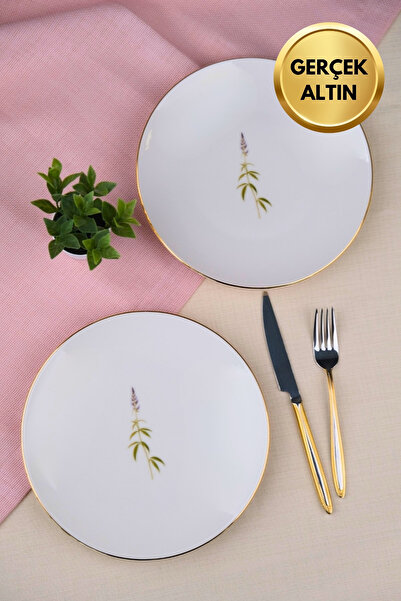 tabakevi Tabak Evi Porselen Natura Salkım Altın Yaldız Pasta Tabağı 20,50cm 2 li