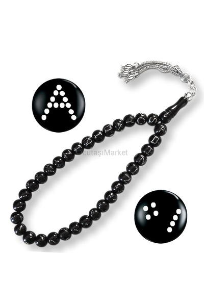 AbbasShop Gümüş Kakma İşlemeli İsimli Erzurum Oltu Tesbih