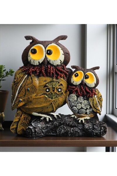 e-life shop Lüks Canlı Renkli Anne ve Yavru Baykuş Heykeli 15 cm Dekoratif Biblo Ev Ofis Yeni Yıl Hediyesi SH14