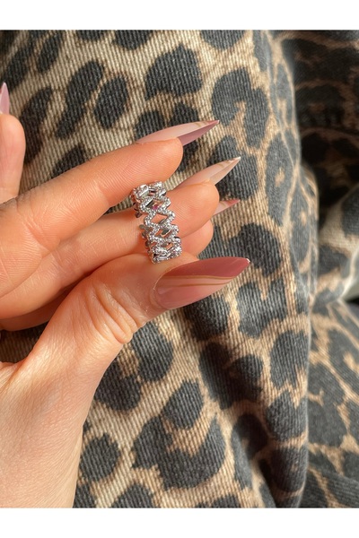 XUPING JEWELRY خاتم نسائي فضي اللون بحجر الزركون المتعرج قابل للتعديل