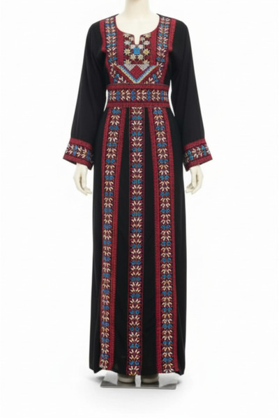 TRANDNIUM Women's dress, an authentic design collection embroidered in the traditional Palestinian style with local motifs [Jordanian jalabiya]