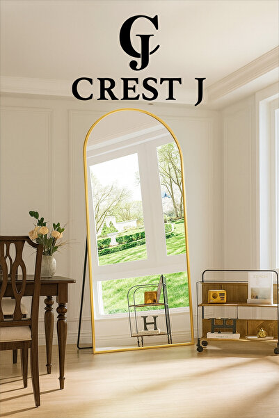Crestj مرآة حائط طويلة أنيقة بقوس دائري وإطار ذهبي