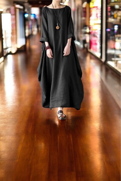 Barbora Baharlık Rahat Keten Panço Elbise