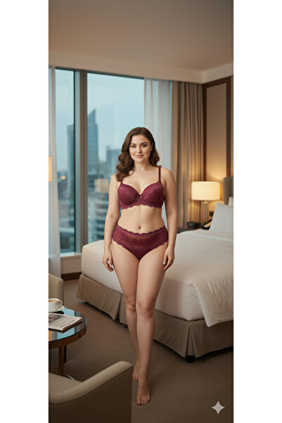 SADE Bra Panty Underwear Set Unpadded Push-Up Lace Brode Adjustable Straps Top and Bottom Set