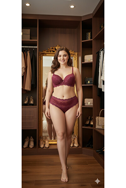 SADE Bra Panty Underwear Set Unpadded Push-Up Lace Brode Adjustable Straps Top and Bottom Set