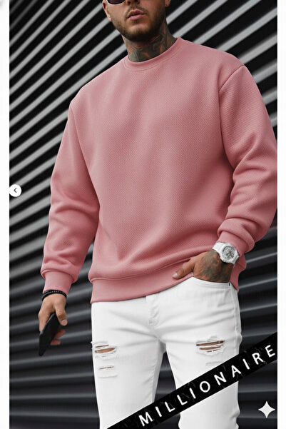 Millionaire Ανδρικό φούτερ ροζ Oversize Fleece - 0 Crew Neck, Unprinted, Loose Cut