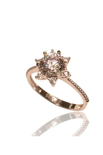 Güler Kuyumculuk 14 Ayar Beyaz Altın Lotus Tek Taş Yüzük