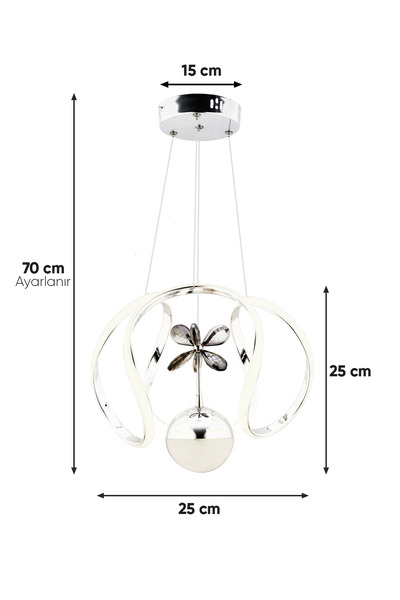 Dekorluna Modern Lina Krom Power Ledli 3 Renk Işıklı Salon Mutfak Oda Hol Ledli Avize