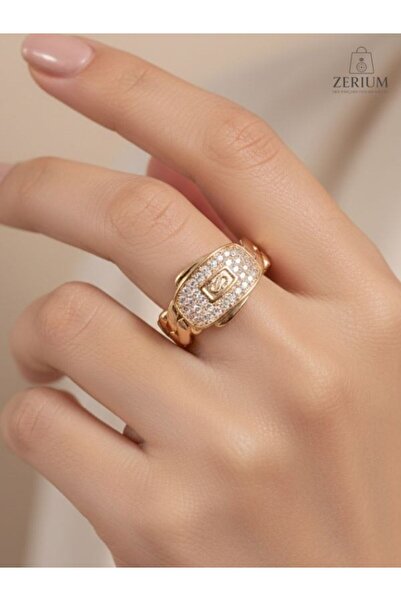 ZERİUM خاتم نسائي من الفولاذ المقاوم للصدأ مطرز بحجر سلسلة لامع