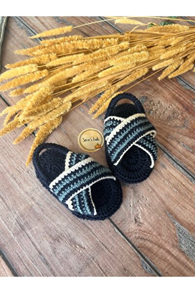 seraskids El Yapımı Örgü Erkek Bebek Lacivert Çapraz Bantlı Lastikli Sandalet...