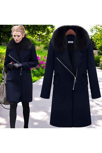 Toridas Winter Detachable Fur Collar Detailed Cashmere Coat
