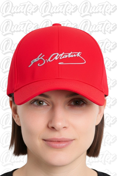 QUATEX Atatürk Nakışlı Şapka – Kırmızı %100 Pamuk Gabardin Unisex Model