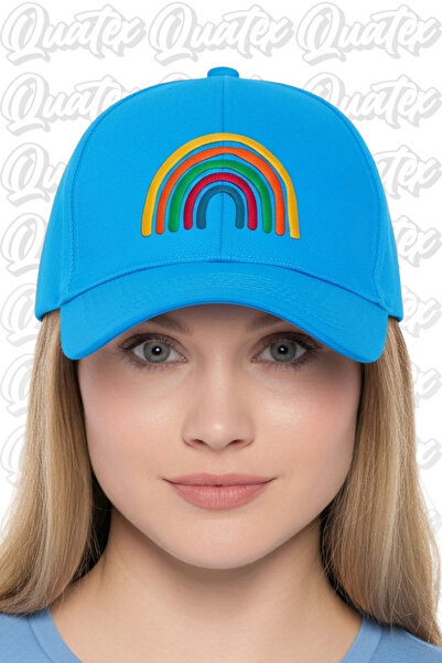 QUATEX Καπέλο με κέντημα Rainbow – Μπλε 100% βαμβακερό μοντέλο Unisex Gabardine
