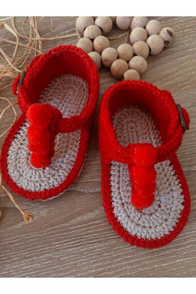 seraskids Handmade Knitted Red Baby Girl Flip Flops Sandals Booties