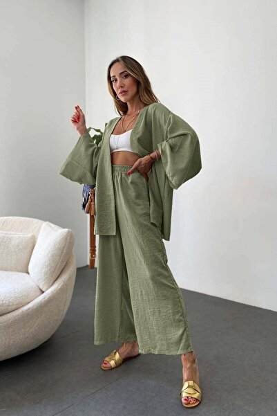 Toridas Barbora Linen Women's Casual Kimono Double Set Ln29Haki2