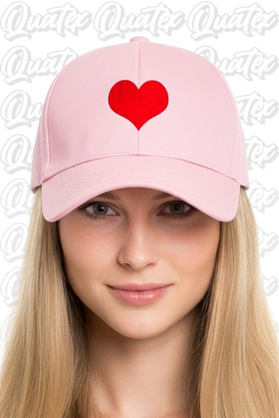 QUATEX Καρδιά Κεντητό Καπέλο – Ροζ 100% Βαμβάκι Gabardine Unisex Μοντέλο
